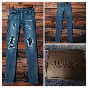Hollister Jeans Mens 29X34 Stacked Skinny Distressed Ripped Patched Stretch